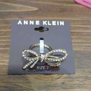 Anne Klein Gold Bow Ring with Sparkling Accents With Free Earrings